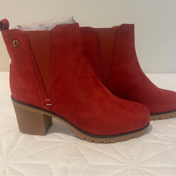 Shoes - Red Orange Suede Ankle Boots